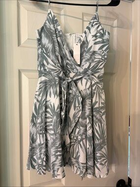 Francesca's Palm-Print Wrap Mini Dress in Sage and White